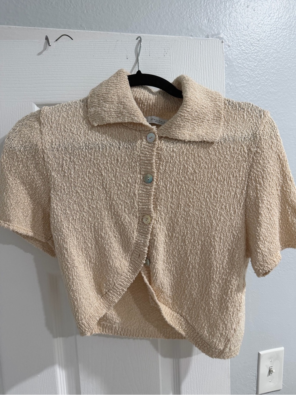 Zara Textured Short-Sleeve Button Front Top in Cream